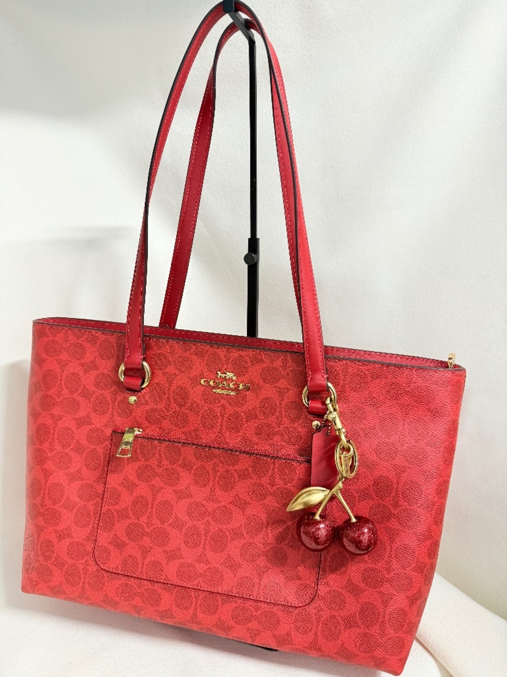 NWT COACH Station Tote Bag In Maxi Signature Canvas CCD69 with cherry charm